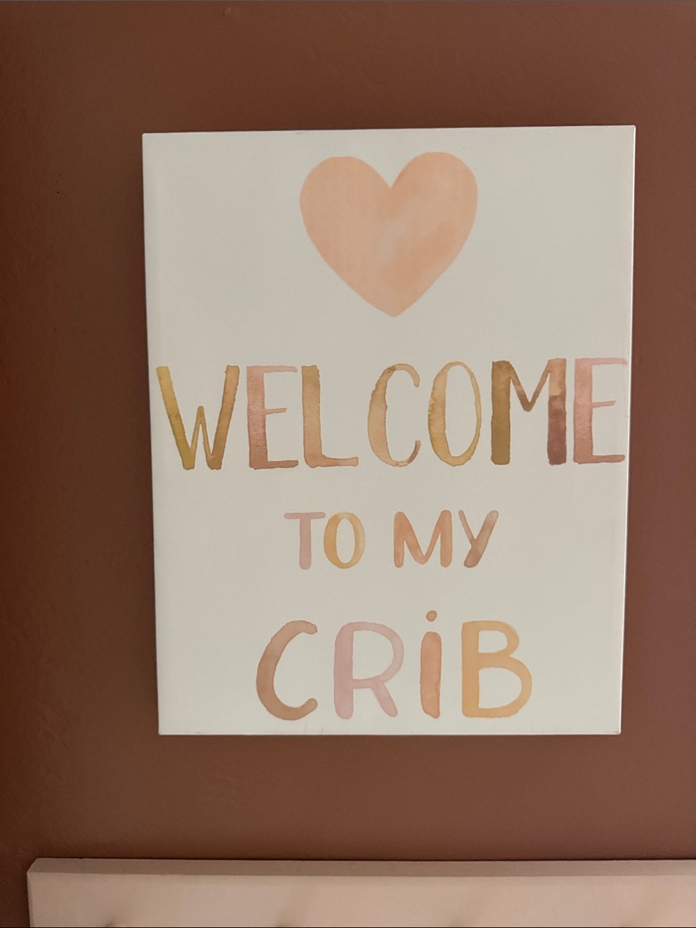 Welcome to My Crib Heart Canvas Wall Art - Peach Pink